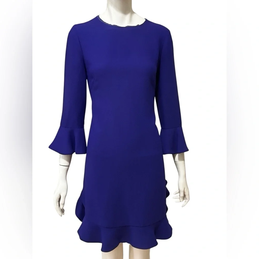 Kate Spade Womens Purple Shift Crepe Dress S 6 Ruffle Bell Sleeve Cocktail. L—10